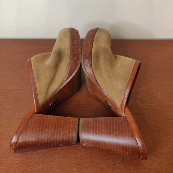 Frye Women's Shoes Mules Tan Suede Brown Block Heel Size 8 Clogs. - Picture 4 of 7